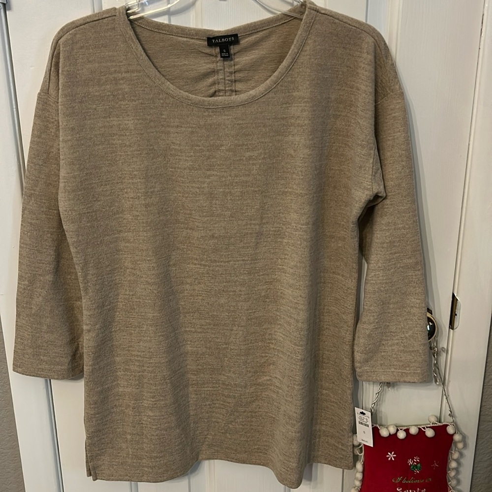 Talbots Women’s (S) Beige Lightweight Lace Up Back Sweater Top 3/4 Sleeves NWT